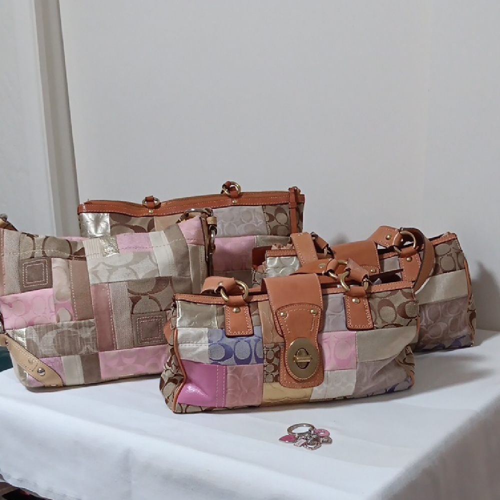 Coach Pink and Tan Signature Shoulder Bags